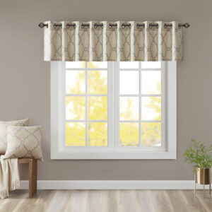 Saratoga Fretwork Print Grommet Top Window Valance in Beige/Grey From Madison Park