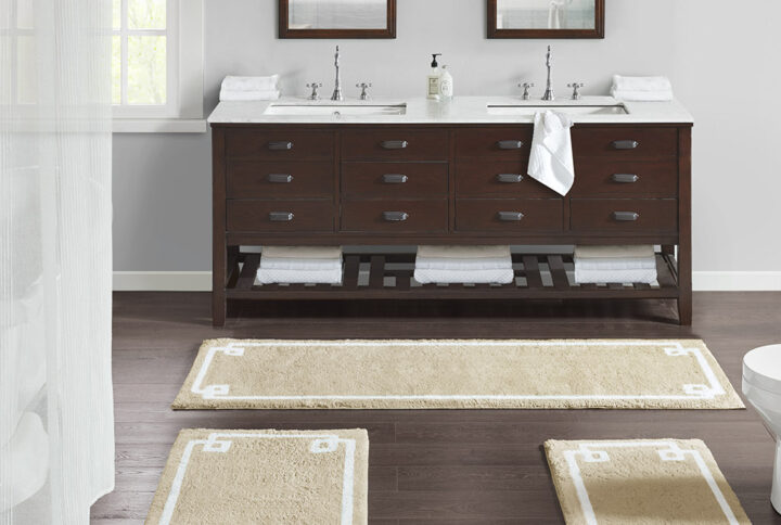 Evan Cotton Tufted Bath Rug 24x72 in Taupe From Madison Park