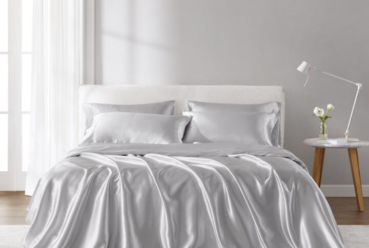 Satin Luxury Sheet Set in Light Grey From Madison Park Essentials