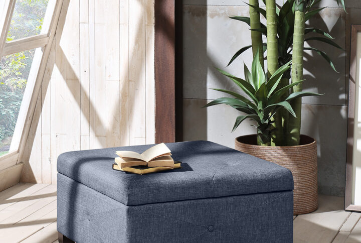 Aspen Soft Close Storage Ottoman in Blue From Madison Park