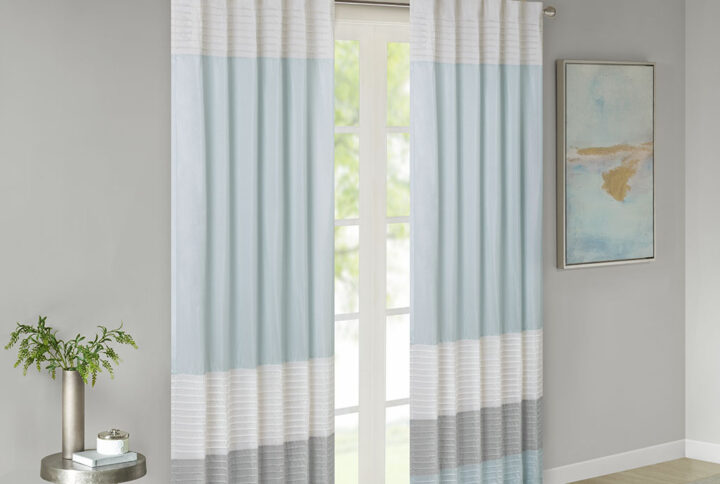 Amherst Polyoni Pintuck Curtain Panel in Aqua From Madison Park