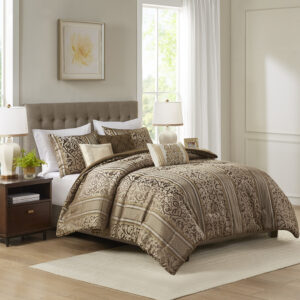 Bella 6 Piece Jacquard Comforter Set with Throw Pillows in Brown From Madison Park