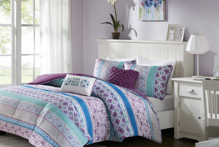 Joni Comforter Set in Purple From Intelligent Design