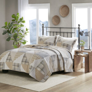 Olsen Olsen 3 Piece Oversized Cotton Quilt Set in Tan From Woolrich