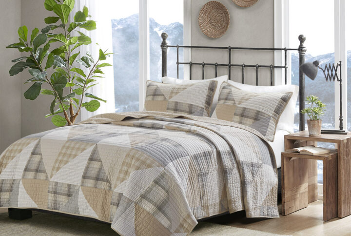 Olsen Olsen 3 Piece Oversized Cotton Quilt Set in Tan From Woolrich