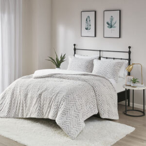 Adelyn Back Print Brushed Fur Duvet Cover Set in Ivory From Madison Park