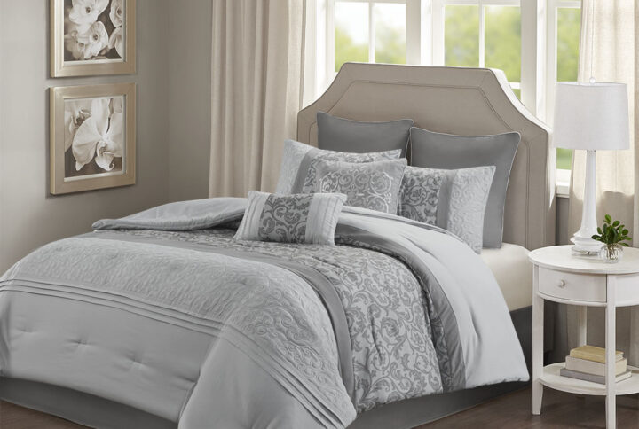 Ramsey Embroidered 8 Piece Comforter Set in Grey From 510 Design