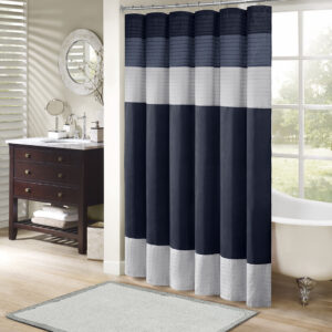 Amherst Faux Silk Shower Curtain in Navy From Madison Park