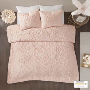 Laetitia 3-Piece Tufted Cotton Chenille Medallion Duvet Cover Set in Blush From Madison Park