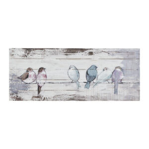 Perched Birds Hand Painted Wood Plank Panel Wall Decor in White/Grey From Madison Park