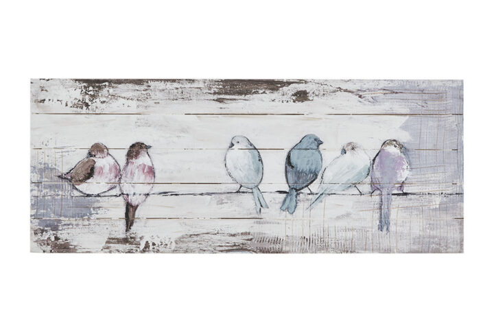 Perched Birds Hand Painted Wood Plank Panel Wall Decor in White/Grey From Madison Park