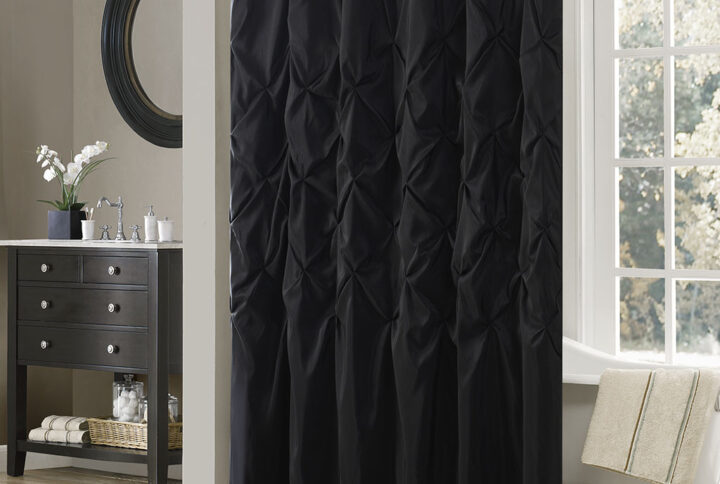 Laurel Tufted Semi-Sheer Shower Curtain in Black From Madison Park