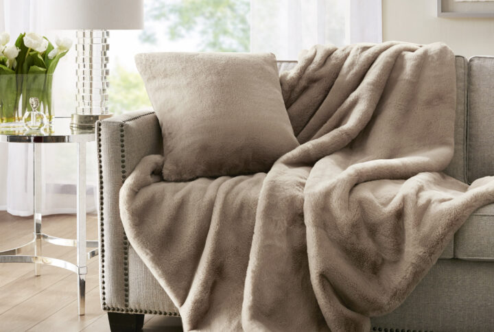 Sable Solid Faux Fur Throw in Golden From Croscill