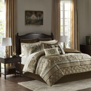 Zara 16 Piece Jacquard Comforter Set with 2 Bed Sheet Sets in Brown From Madison Park Essentials