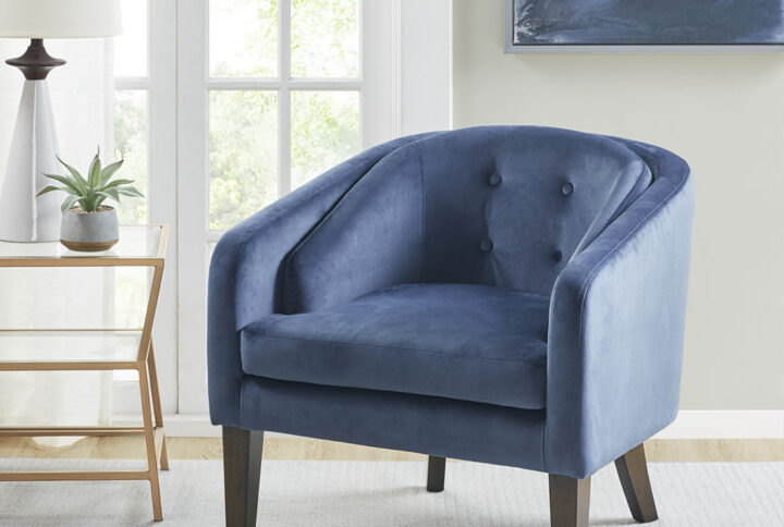 Ian Upholstered Tufted Mid-Century Accent Chair in Blue From Madison Park