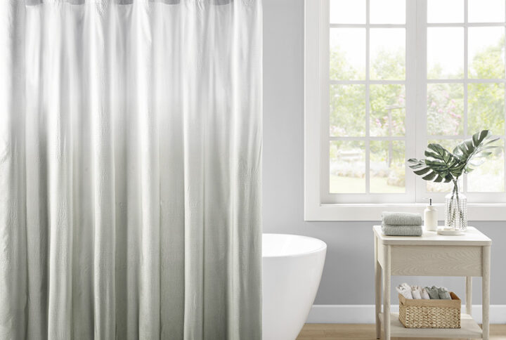 Ara Ombre Printed Seersucker Shower Curtain in Grey From Madison Park