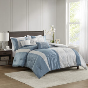 Lori 6 Piece Jacquard Comforter Set with Throw Pillows in Teal/Silver From Madison Park