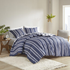 Cobi Striped Reversible Comforter Set in Navy From Intelligent Design