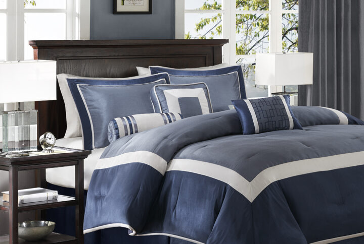 Genevieve 7 Piece Comforter Set in Navy From Madison Park