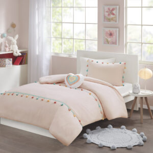 Tessa Tassel Comforter Set with Heart Shaped Throw Pillow in Blush From Mi Zone Kids