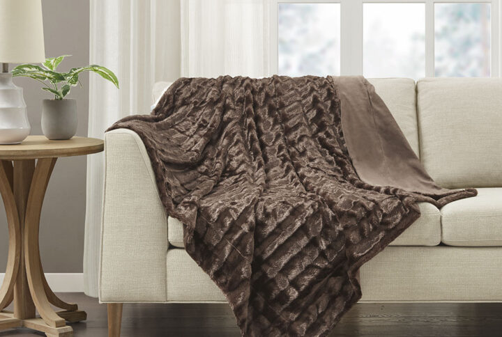 Duke Long Fur Throw in Brown From Madison Park