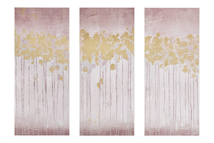 Twilight Forest Gold Foil Abstract 3-piece Canvas Wall Art Set in Blush From Madison Park