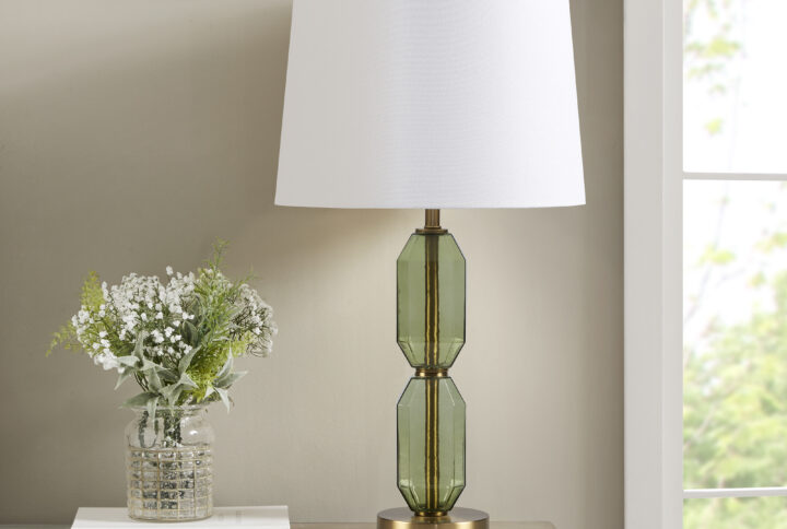 Zirconia Faceted Green Glass Table Lamp in Green From 510 Design