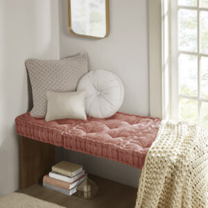 Azza Poly Chenille Square Floor Pillow Cushion in Dusty Peach From Intelligent Design