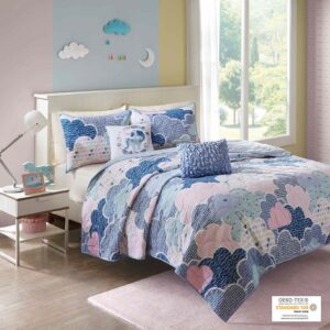 Cloud Reversible Cotton Quilt Set with Throw Pillows in Blue From Urban Habitat Kids