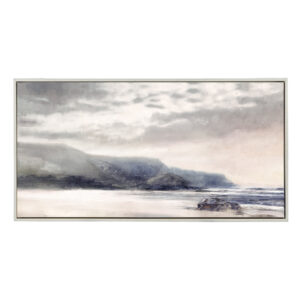 Moody Coast Hand Embellished Landscape Framed Canvas Wall Art in Blue/Pink From Madison Park