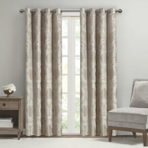 Amelia Knitted Jacquard Paisley Total Blackout Grommet Top Curtain Panel in Champagne From SunSmart