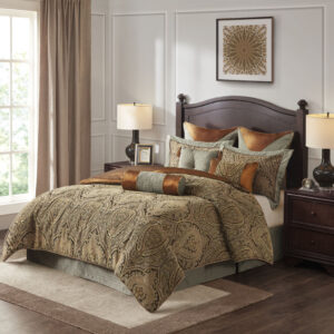 Canovia Springs 9 Piece Jacquard Comforter Set in Brown From Hampton Hill