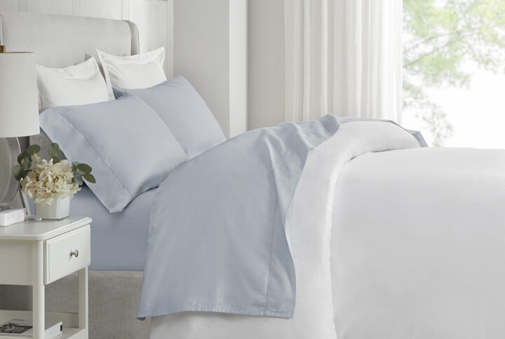 500 Thread Count Egyptian Cotton Deep Pocket Sheet Set in Grey From Madison Park