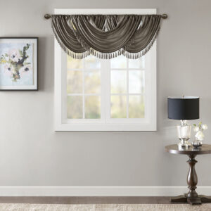 Elena Faux Silk Waterfall Embellished Valance in Pewter From Madison Park