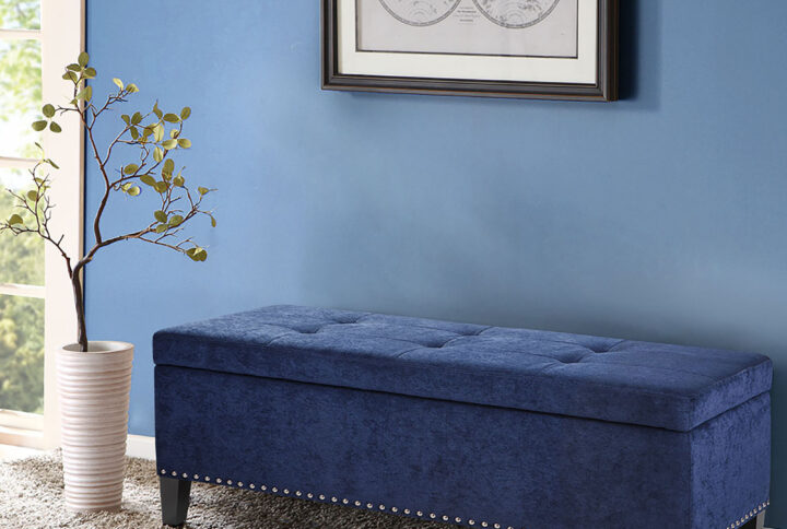 Shandra II Tufted Top Soft Close Storage Bench in Blue From Madison Park