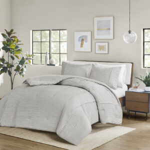 Apollo 3 Piece Striped Seersucker Oversized Comforter Set in Gray From Beautyrest