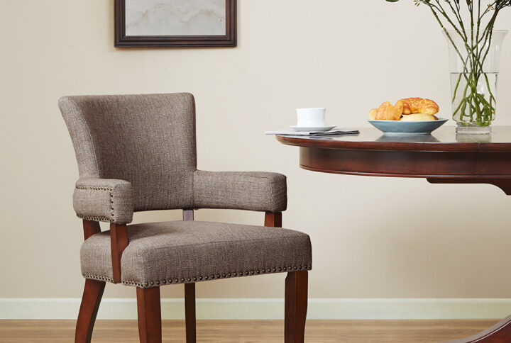 Dawson Arm Dining Chair in Brown From Madison Park