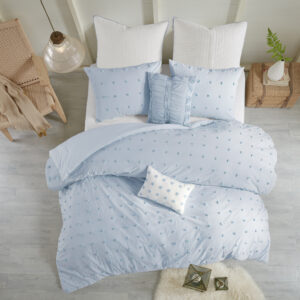 Brooklyn Cotton Jacquard Comforter Set with Euro Shams and Throw Pillows in Blue From Urban Habitat