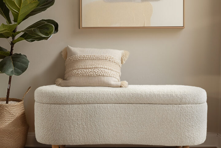 Bailey Boucle Flip Top Storage Bench in Cream From INK+IVY