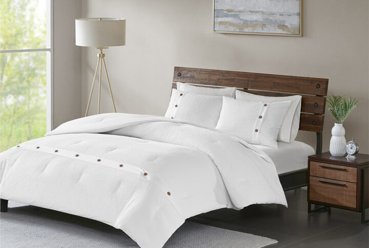 Finley 3 Piece Cotton Waffle Weave Comforter set in White From Madison Park