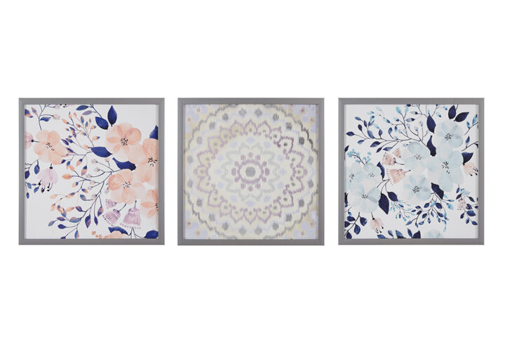 Summer Bliss Silver Framed Floral Medallion 3-piece Wall Decor Set in Multi From Intelligent Design