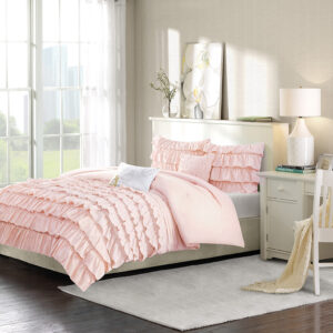 Waterfall Ruffle Comforter Set in Blush From Intelligent Design