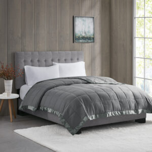 Windom Lightweight Down Alternative Blanket with Satin Trim in Charcoal From Madison Park