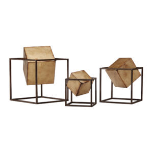 Quad Gold Cubes 3-piece Tabletop Decor Set in Black/Gold From Madison Park