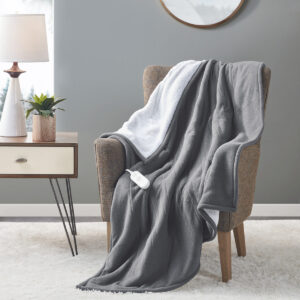 Fleece to Sherpa Heated Throw in Dark Grey From Serta