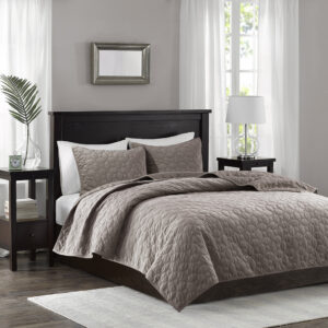 Harper 3 Piece Velvet Quilt Set in Taupe From Madison Park