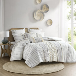 Imani Cotton Printed Comforter Set with Chenille in Ivory From INK+IVY