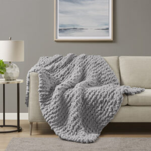 Chenille Chunky Knit Throw in Grey From Madison Park