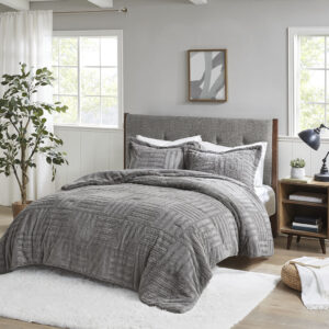 Arctic Fur Down Alternative Comforter Mini Set in Grey From Madison Park