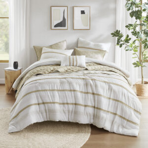 Carolina 7 Piece Stripe Comforter and Quilt Set in Taupe From Madison Park